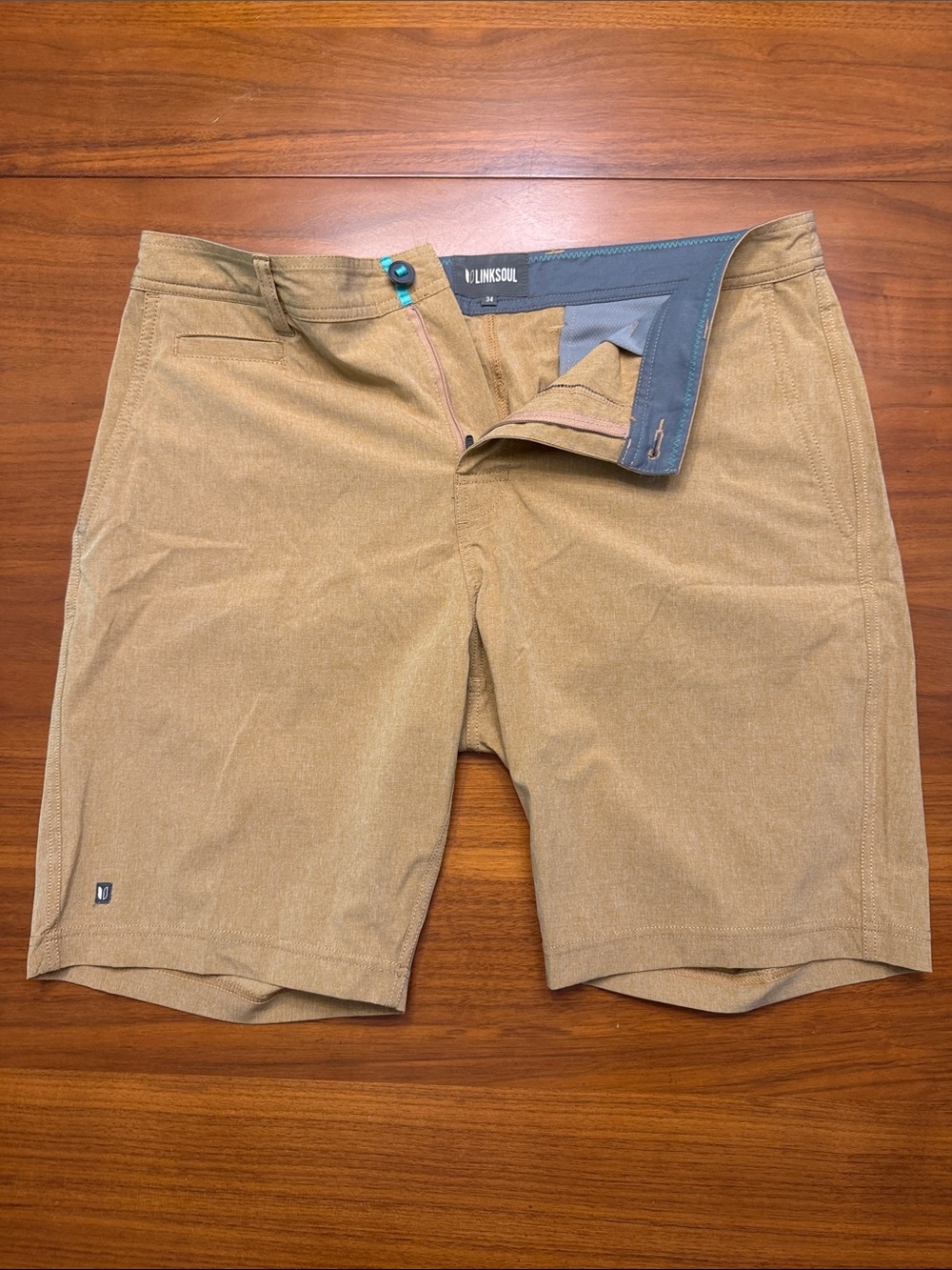 Linksoul Men's Khaki Flat-Front Performance Shorts